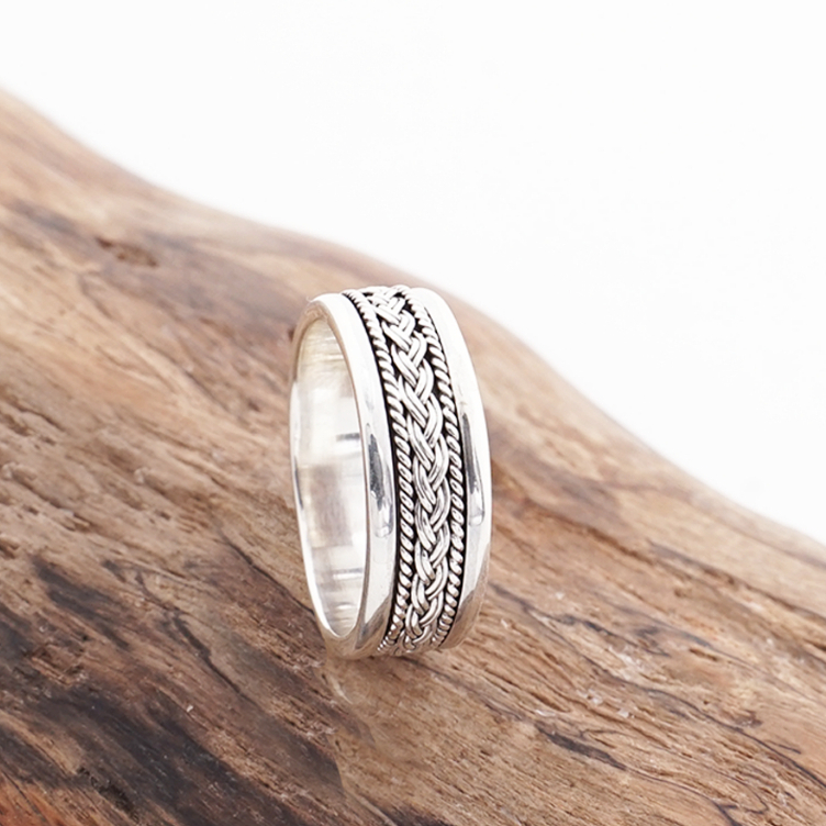 Cincin Pria Perak Asli Silver 925 Motif Putar Jalin Dua Ruas