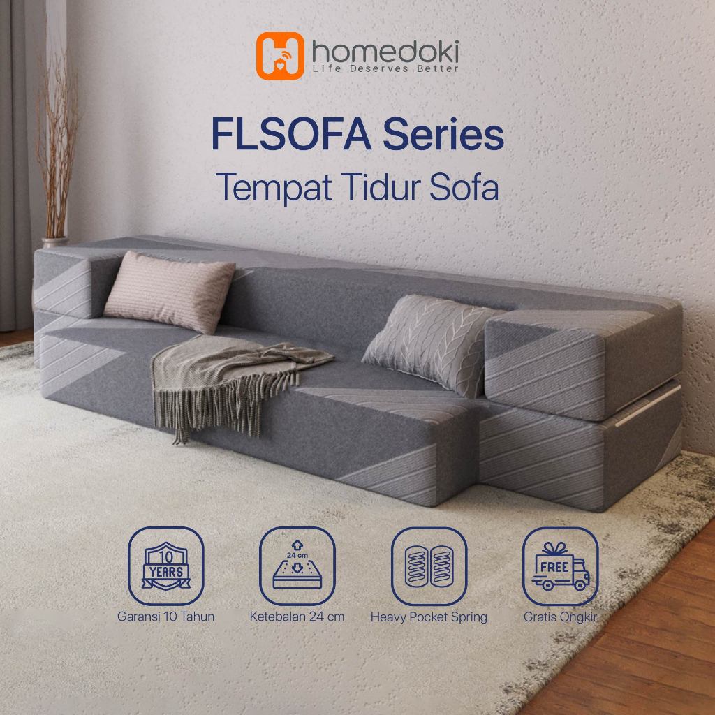 Homedoki FLSOFA Series/sofa bed lipat/ Abu-Abu sofa aesthetic/ Multifungsi dipan Sofa Tidur
