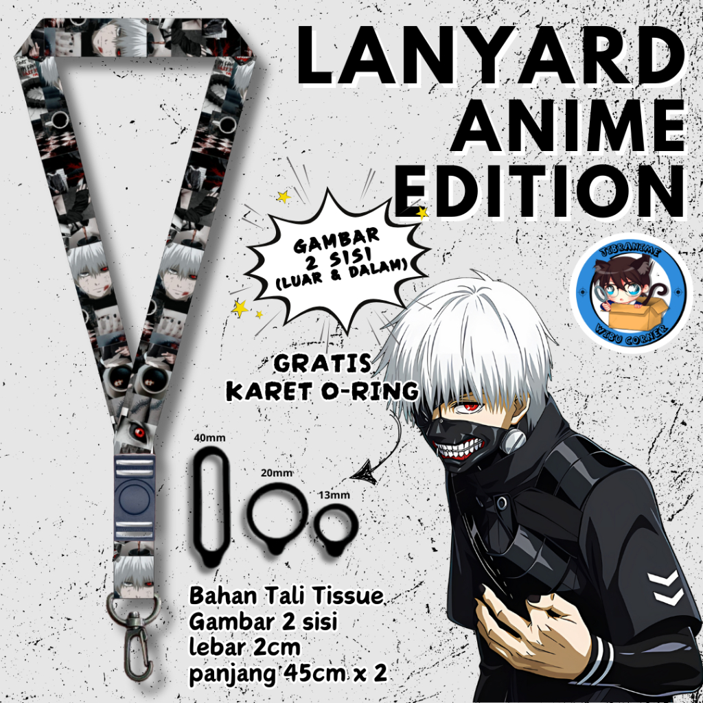 

Lanyard Panjang Anime 2 Sisi / Kaneki Tokyo Ghoul / gantungan kunci layard keychain