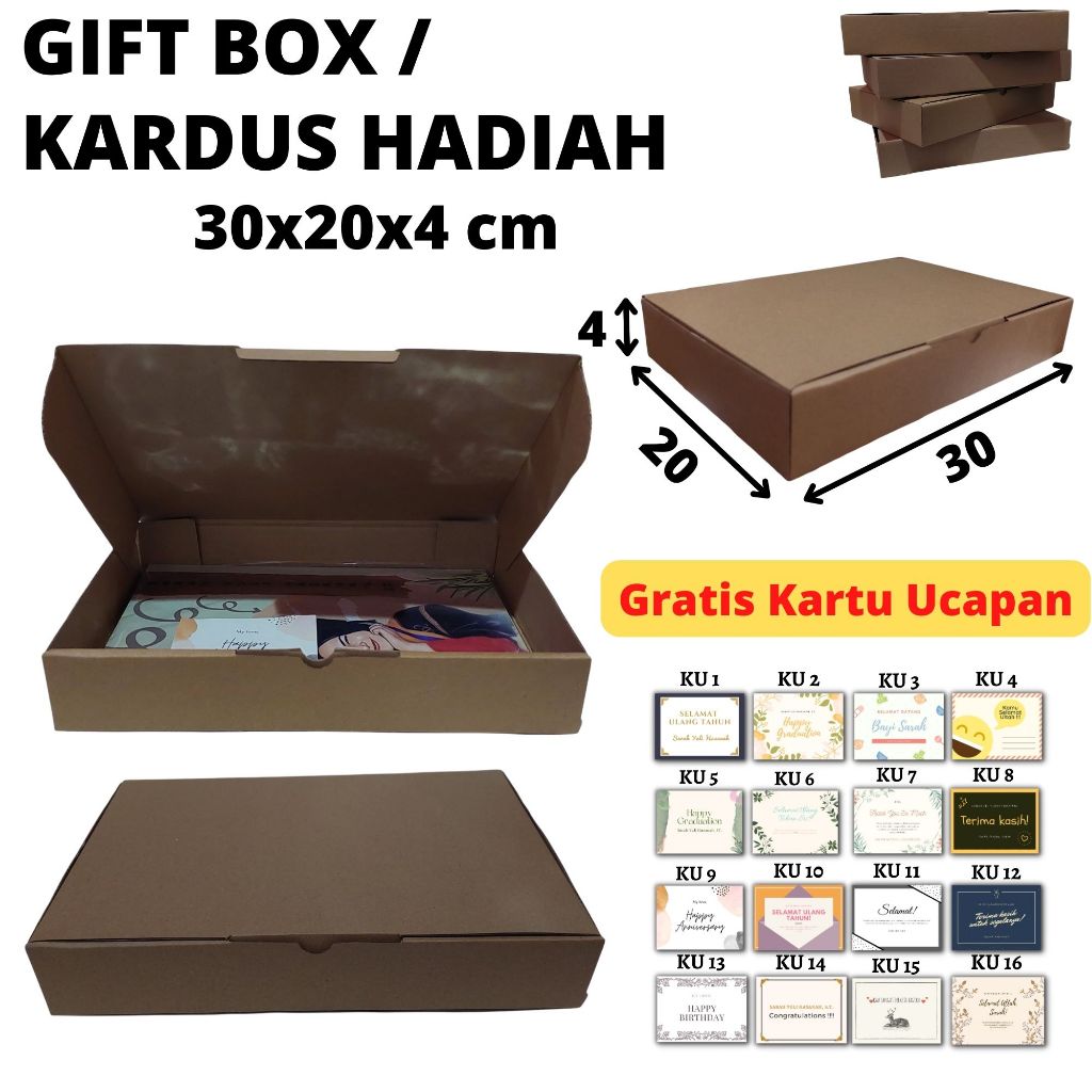 

Kardus Box Hadiah Gift Box 30x20x4 cm Gratis Custom Kartu Ucapan