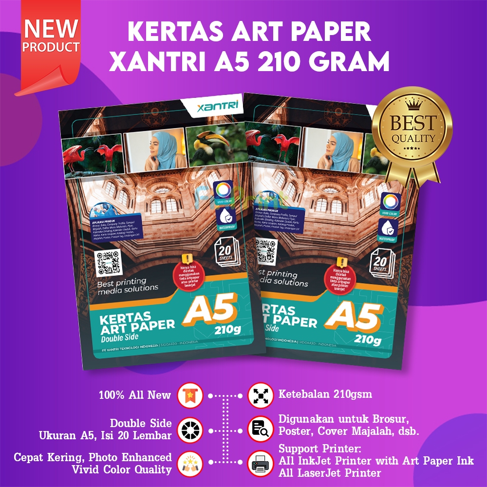 

FixPrint 20 Sheets Kertas Photo Art Paper A5 210gsm Double Side A5 Art Karton Xantri Original Brosur Cartoon Kertas Art Karton Cartoon Carton