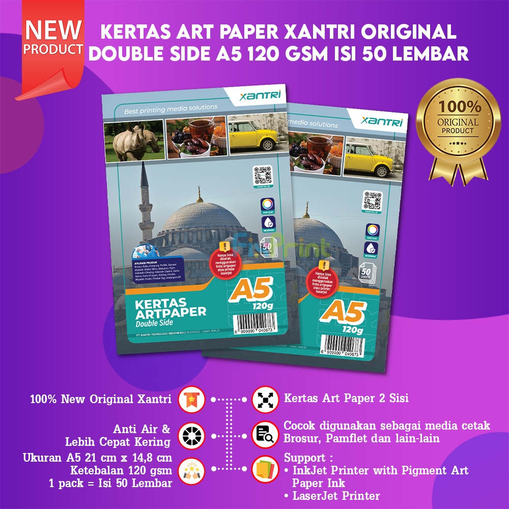 FixPrint Kertas Photo Art Paper A4 120gsm Print Double Side 50 sheet Art Xantri Original Brosur 210g