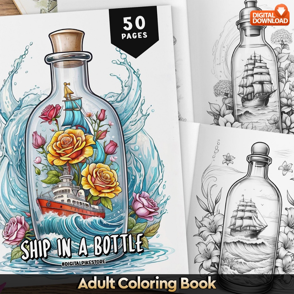 

50 Pages in 3 Styles Buku Mewarnai Dewasa - Digital Download - Printable Adult Coloring Book