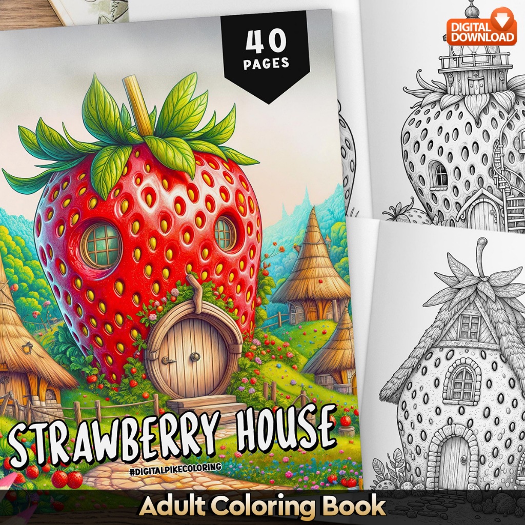 

40 Pages Buku Mewarnai Dewasa - Digital Download - Printable Adult Coloring Book - Strawberry House