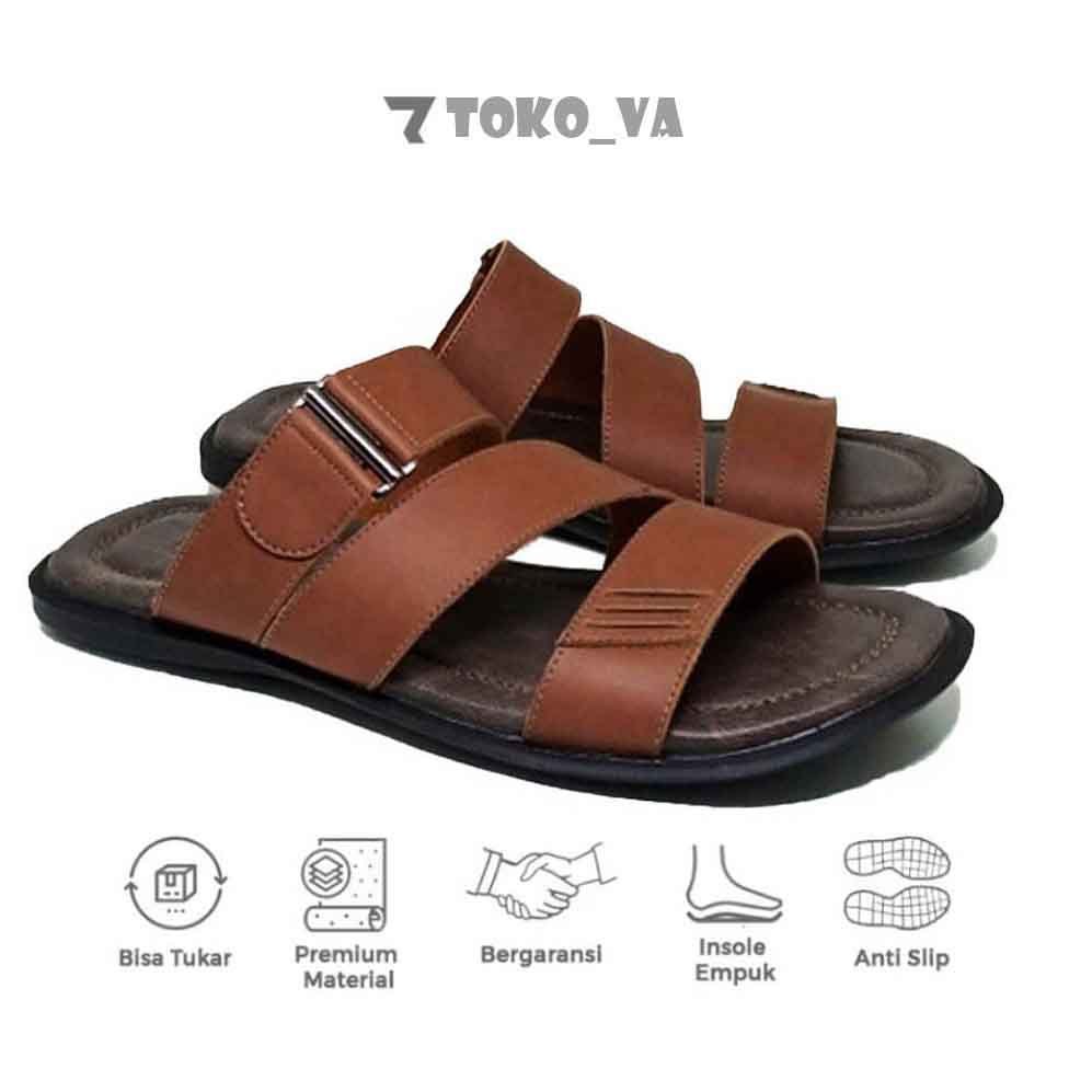 Sandal Kulit Garut Pria Ukuran Jumbo Besar | No 44 45 46 47 48 | Sendal Slide Big Size Casual Bapak 