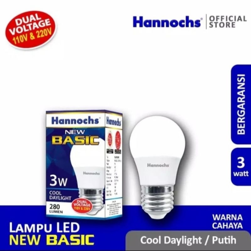 LAMOU LED HANNOCHS NEW BASIC 3 WATT BULB BOHLAM CAHAYA PUTIH CDL
