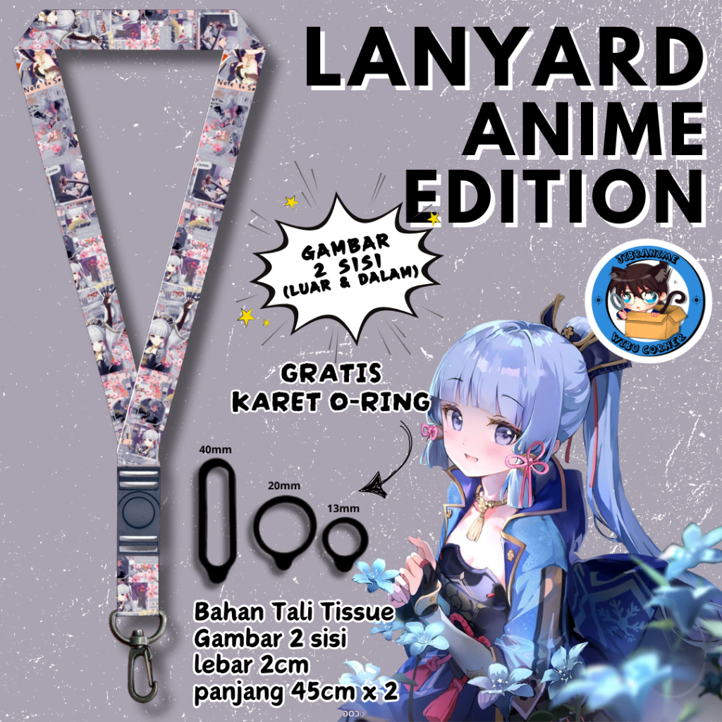 

Lanyard Panjang Anime 2 Sisi / Ayaka Genshin Impact / gantungan kunci layard keychain