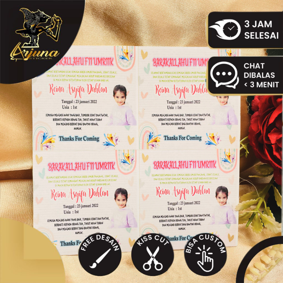 

2-4 Sticker Ulang Tahun Anak Bentuk Kotak Stiker Label Undangan Ultah Happy Birthday Bday