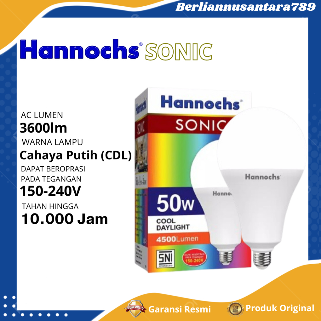 Hannochs Sonic Bohlam Lampu LED 40WATT / 50WATT Cahaya Putih Hemat Energi - GARANSI RESMI