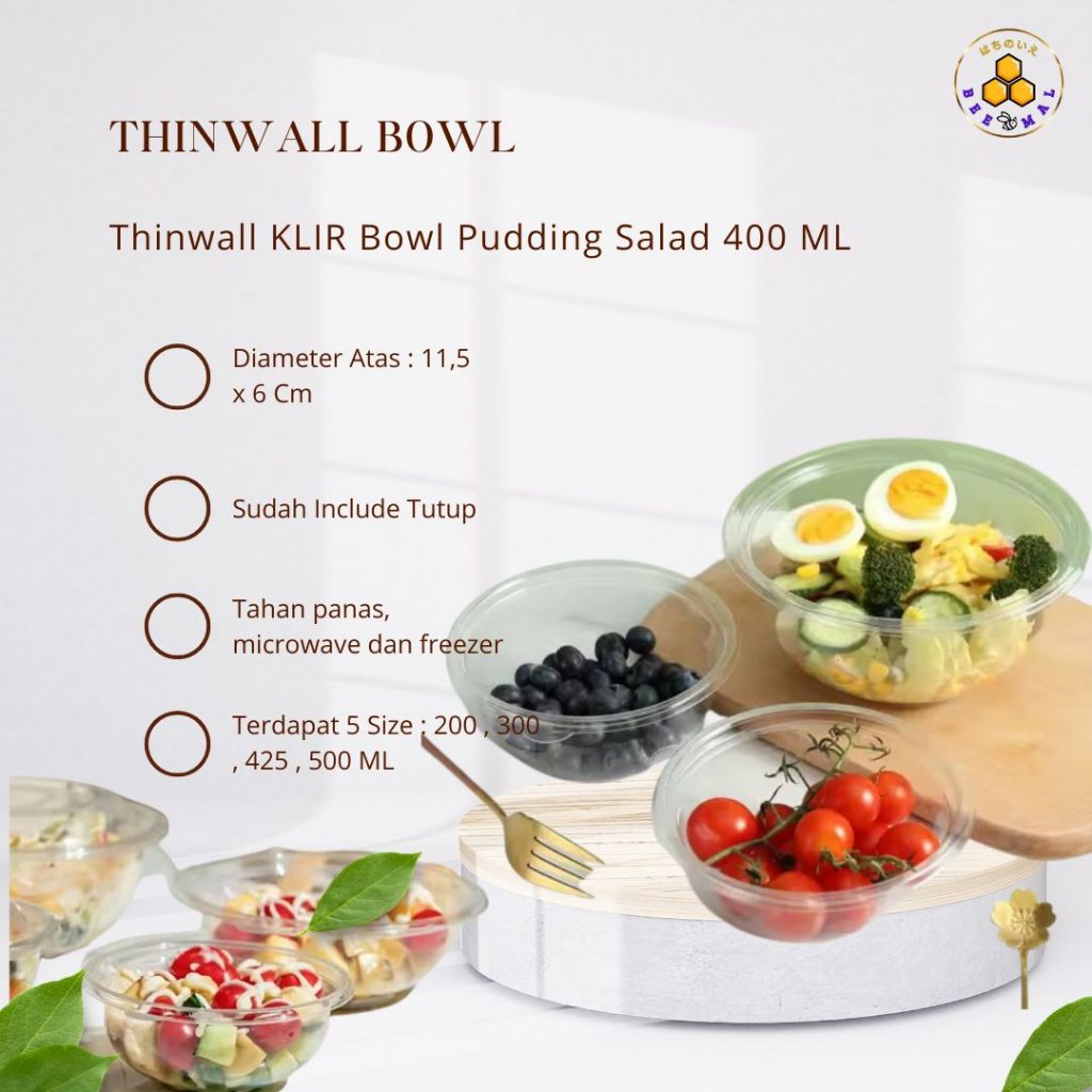 Thinwall Mangkok Bulat Cup Tempat Simpan Makanan  Tempat  Salad Sayur Tempat Salad Buah Dessert Jell