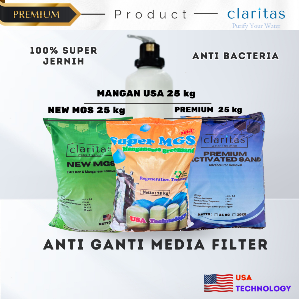 Claritas Filter Air - Paket Filter Air Sumur Bor Tabung FRP 1054 (Besi, Karat, Berminyak, Bau)