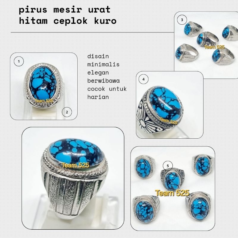 Cincin Pirus Mesir Urat Hitam Ceplok Kuro Blue Fancy / Pirus Biru / Persia / Hubai Cincin Pria - Rin