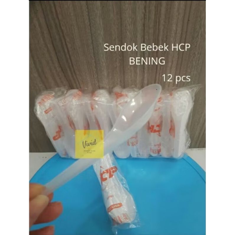 Sendok Bebek Premium Besar HCP Bening Putih Sendok Bebek Plastik Putih (12pcs)