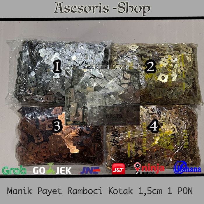 Manik Ramboci Kotak | Payet Kotak POLOS LASER 1 PON | Ramboci Kotak 1,5cm | Ramboci Kotak Bolong Ten