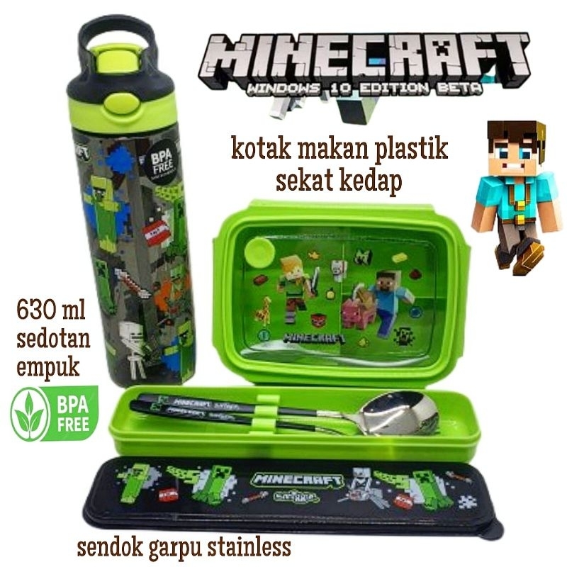 set bekal kotak makan sendok minecraft