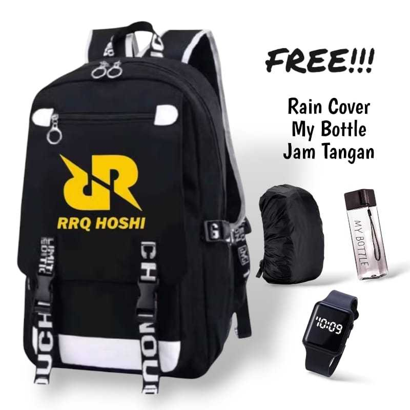 Pelangibags 4in1 Tas Sekolah Anak RRQ Hoshi Black Anak2 SD TK SMP Laki Laki Pria Tas GAMING Terbaru