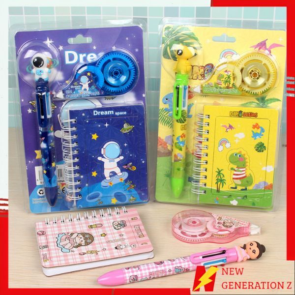 

NGZ Alat Tulis Set 3IN1 Stationery Set Lucu Karakter Kartun + Correction Tape Perlengkapan Sekolah Anak-Anak TK Souvenir Ulang Tahun Anak Alat Tulis 3 IN 1 Stationery Gift Set Children Day Gifts Cartoon Six-Color Ballpoint Pen with Correction Tape