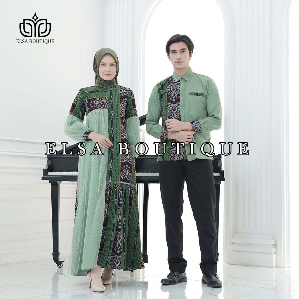 Set couple baju prewed, raya dress kemeja ethnic tenun troso, gamis raya tenun, dress wanita, set co