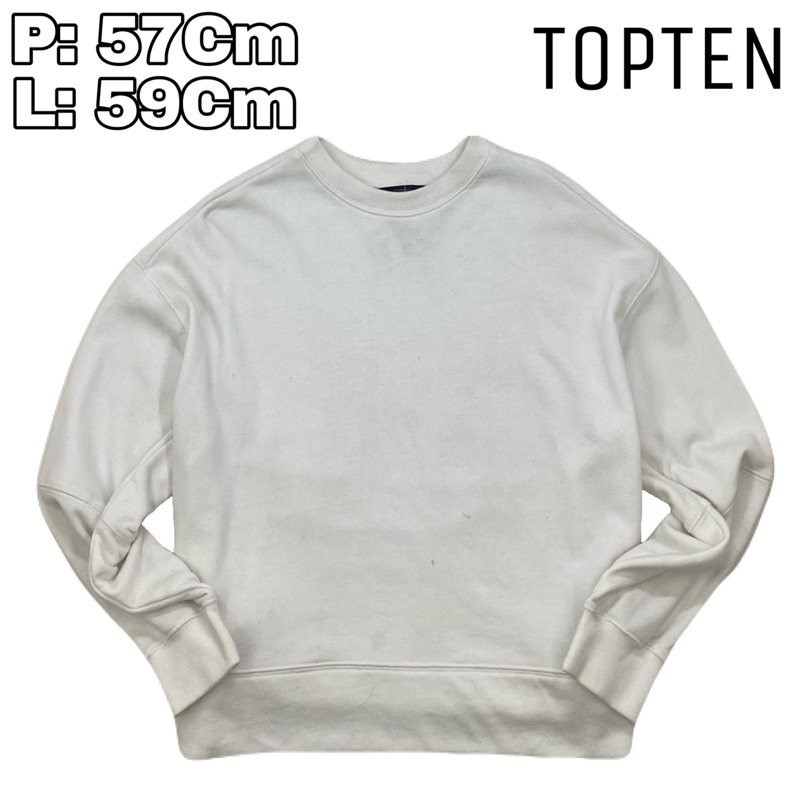 B235 Crewneck Sweeter Topten Polos Lengan Panjang Cotton Fleece Tebal Putih