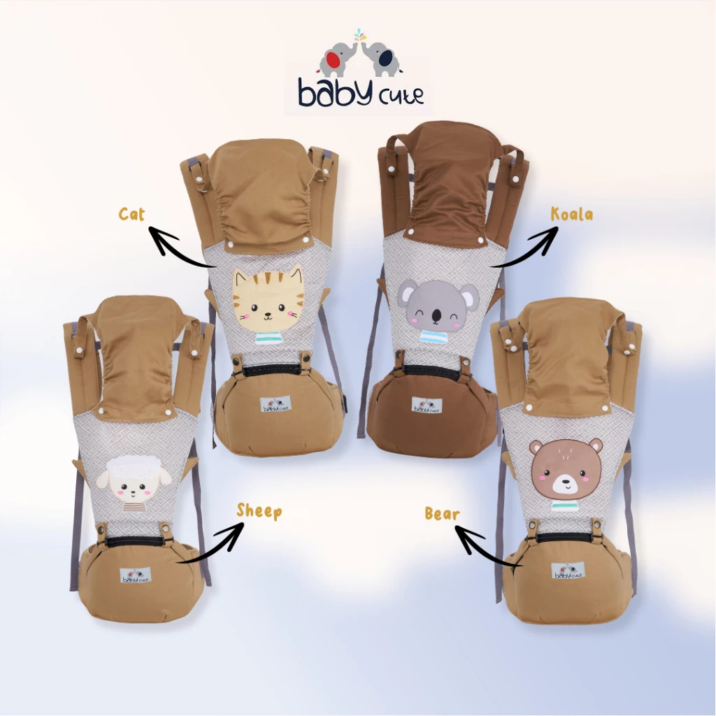 Baby Cute Gendongan Bayi Depan Hipseat Saku Karakter Cat Cokelat