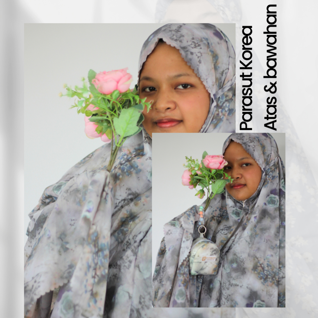 Mukena Traveling Motif Bunga Parasut Korea *Atas Bawah*
