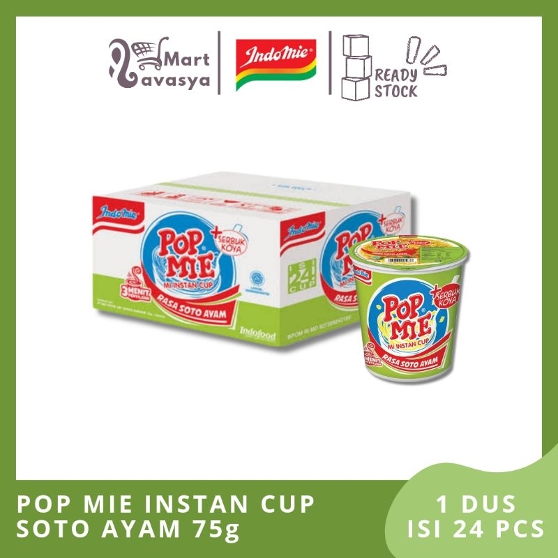 

POP MIE INSTAN CUP SOTO AYAM 75g - 1 DUS ISI 24 PCS - KOTA BANDUNG - LAVASYA MART
