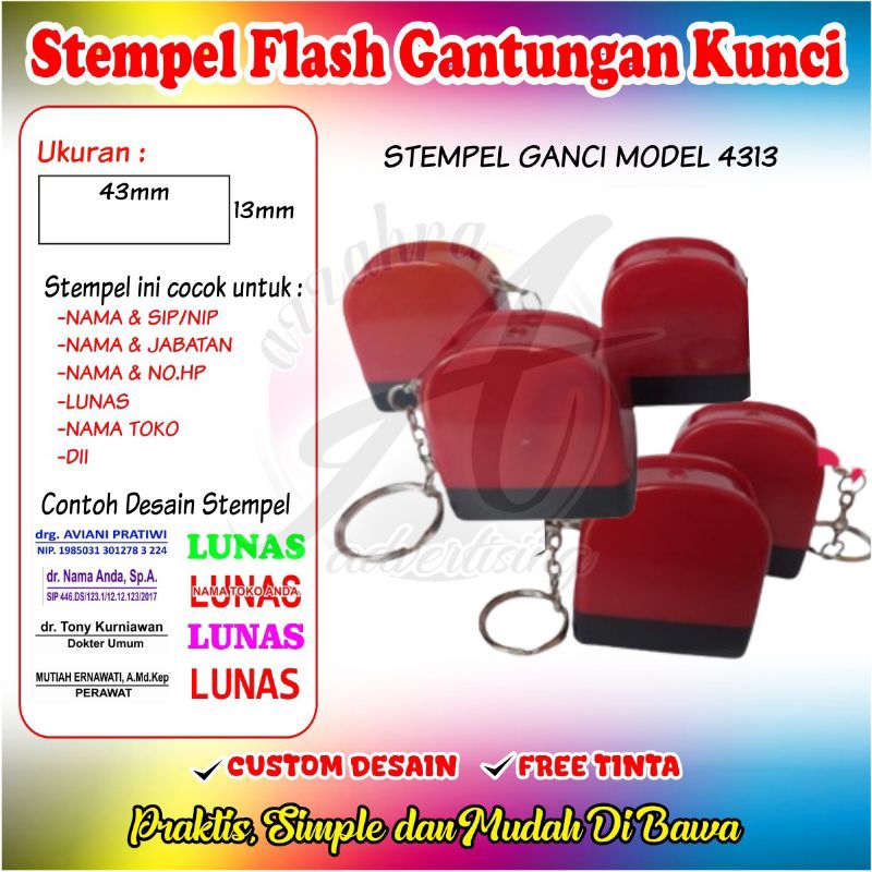 

STEMPEL FLASH GANTUNGAN KUNCI , GK 4313 , STEMPEL NAMA , NO HP , JABATAN