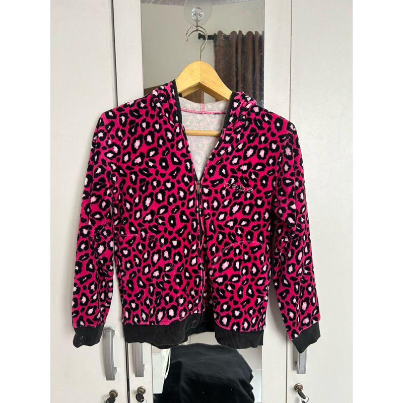 Preloved Jaket hoodie leopard pink, Jaket bebe