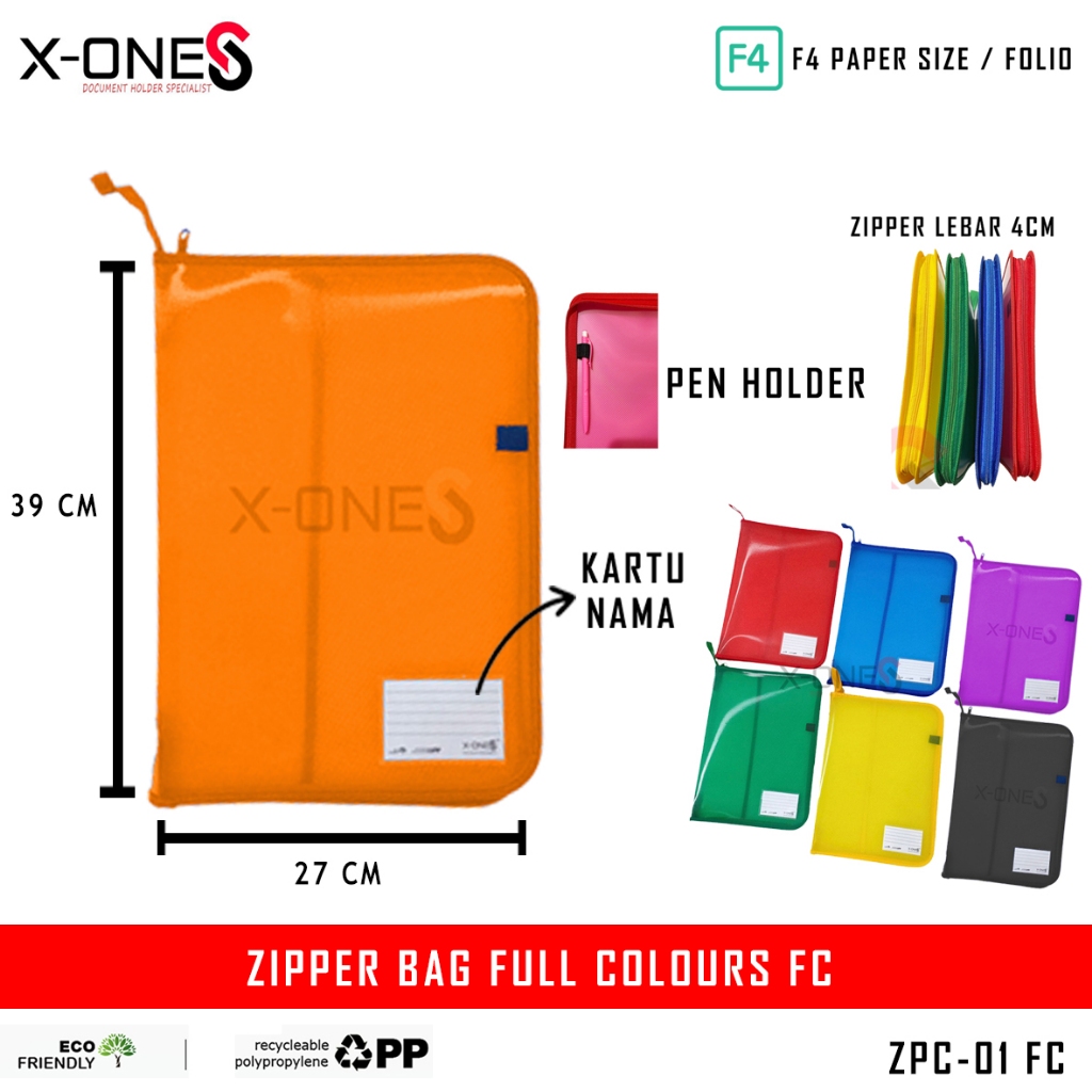 

X-ONE - ZIPPER BAG FULL COLOURS F4 MAP PLASTIK SELETING MAP JALA JARING FOLIO ZPC-01 FC