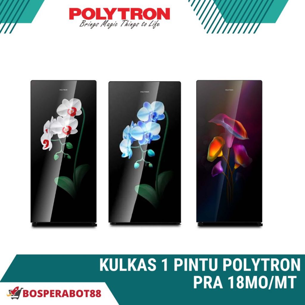 KULKAS 1 PINTU POLYTRON PRA 18MO/MT 180 LITER GLASS DOOR