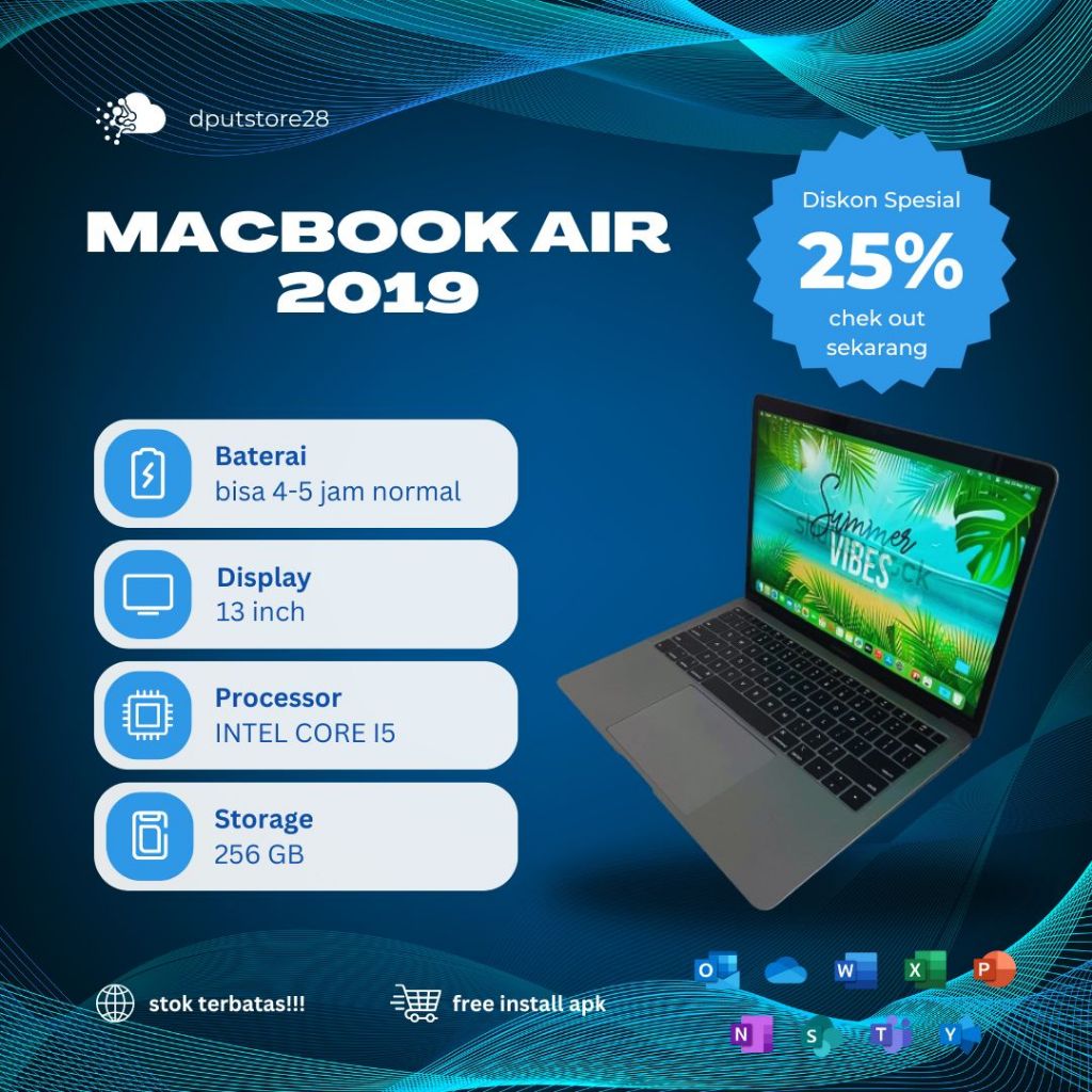 macbook apple air 2019 Ram 16 GB SSD 256 GB intel core i5 second original
