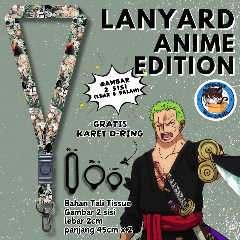 

Lanyard Panjang Anime 2 Sisi / Zoro One Piece / gantungan kunci layard keychain