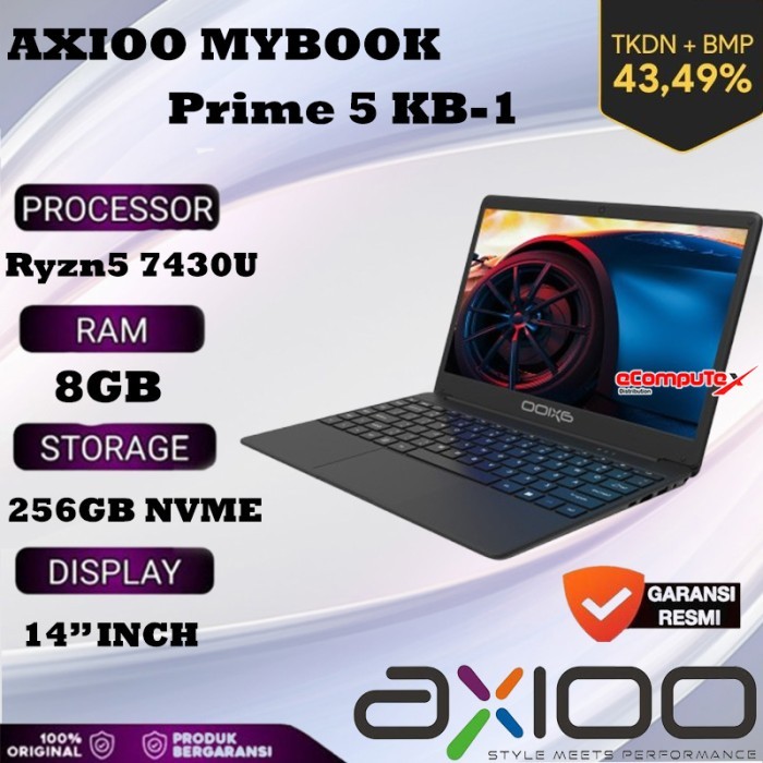 AXIOO MYBOOK PRIME 5 (KB1) RYZEN 5 - 7430U 14" INCH 8GB|256GB WINDOWS 11 ORIGINAL - TKDN RESMI