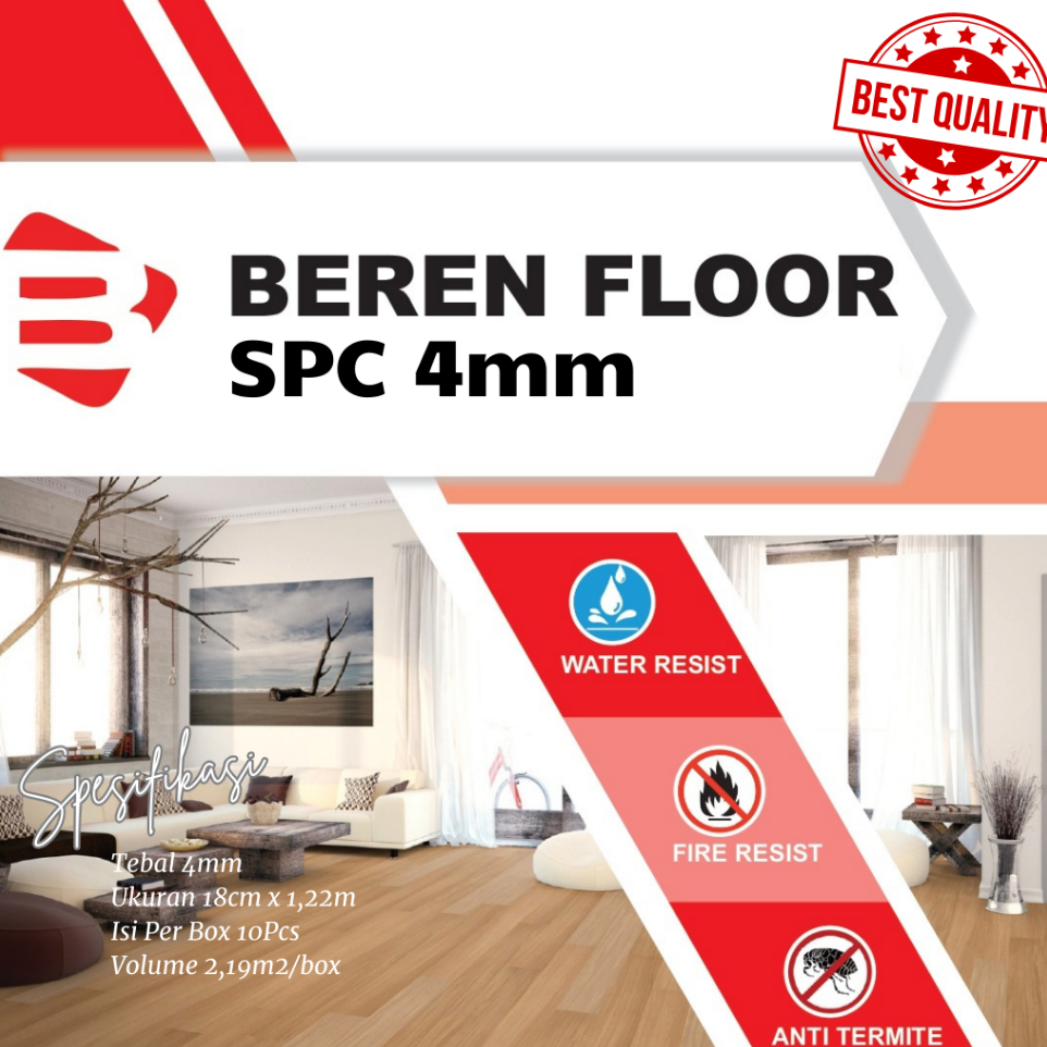 Lantai SPC 4mm | BEREN FLOOR Vinyl SPC Click System | 2,19m2/Box