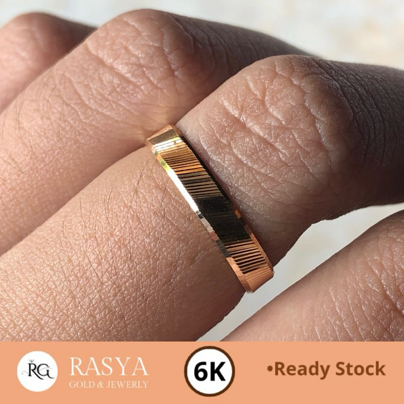 Cincin Tunangan Emas Kadar 300 / 6K Cincin Variasi Plat Motif Serat Rambut 2 gr Cincin Nikah Tunanga