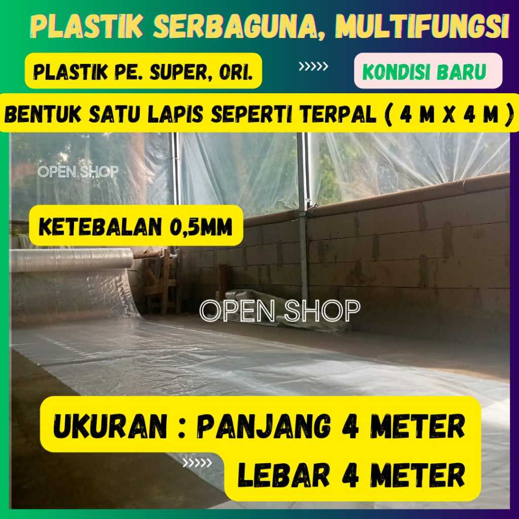 4x4 M. Plastik Serbaguna. Penutup Pelindung Pembungkus furniture, Atap Green House Peternak Bangunan