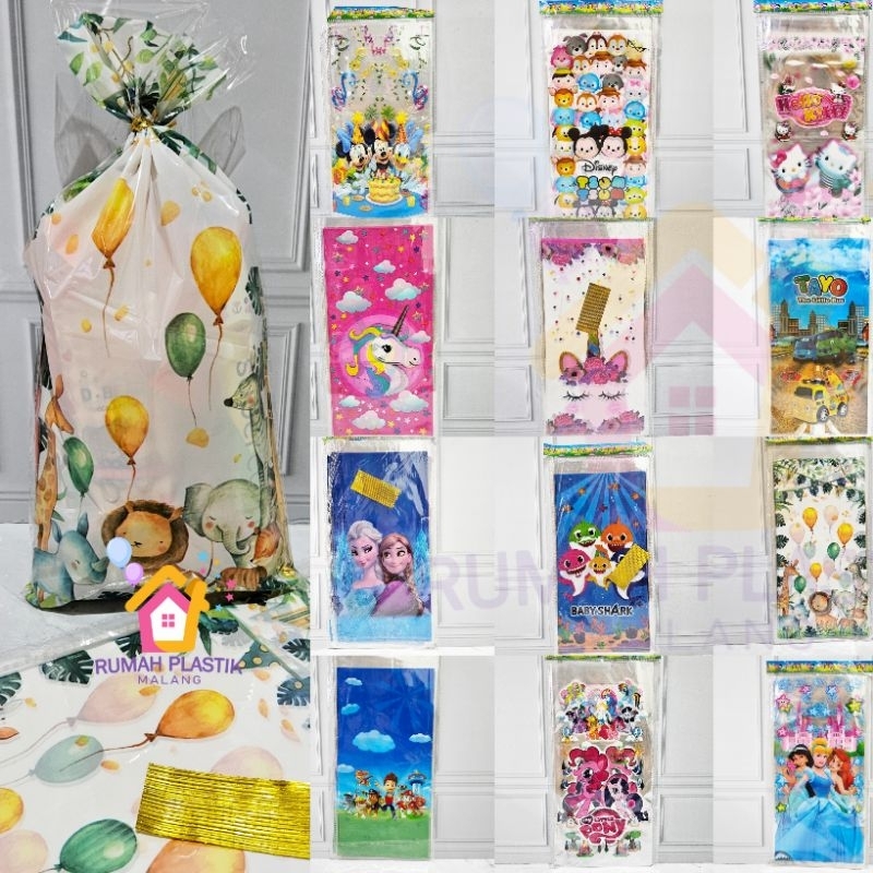 Plastik snack kue opp 18x35 kue ulang tahun souvenir happy birthday tayo frozen miki mini tsum-tsum 