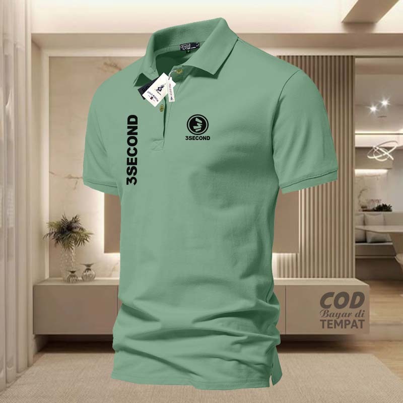 COD T-shrit POLO kerah 3Second  Kiri Kanan Logo Bulat Hitam Kaos Kerah Dewasa Shirt / Kaos Wangki Pr