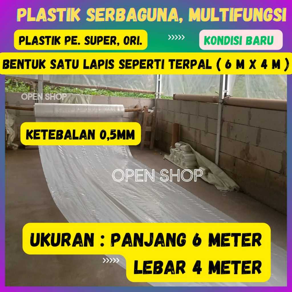 6x4 M. Plastik Serbaguna. Penutup Pelindung Pembungkus furniture, Atap Green House Peternak Budidaya