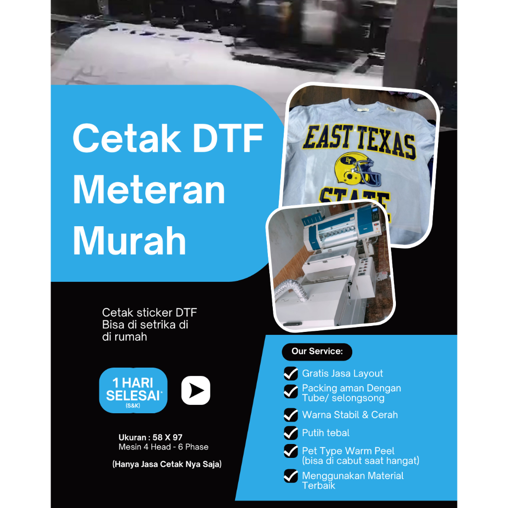 Jasa Cetak Sticker Sablon DTF Meteran