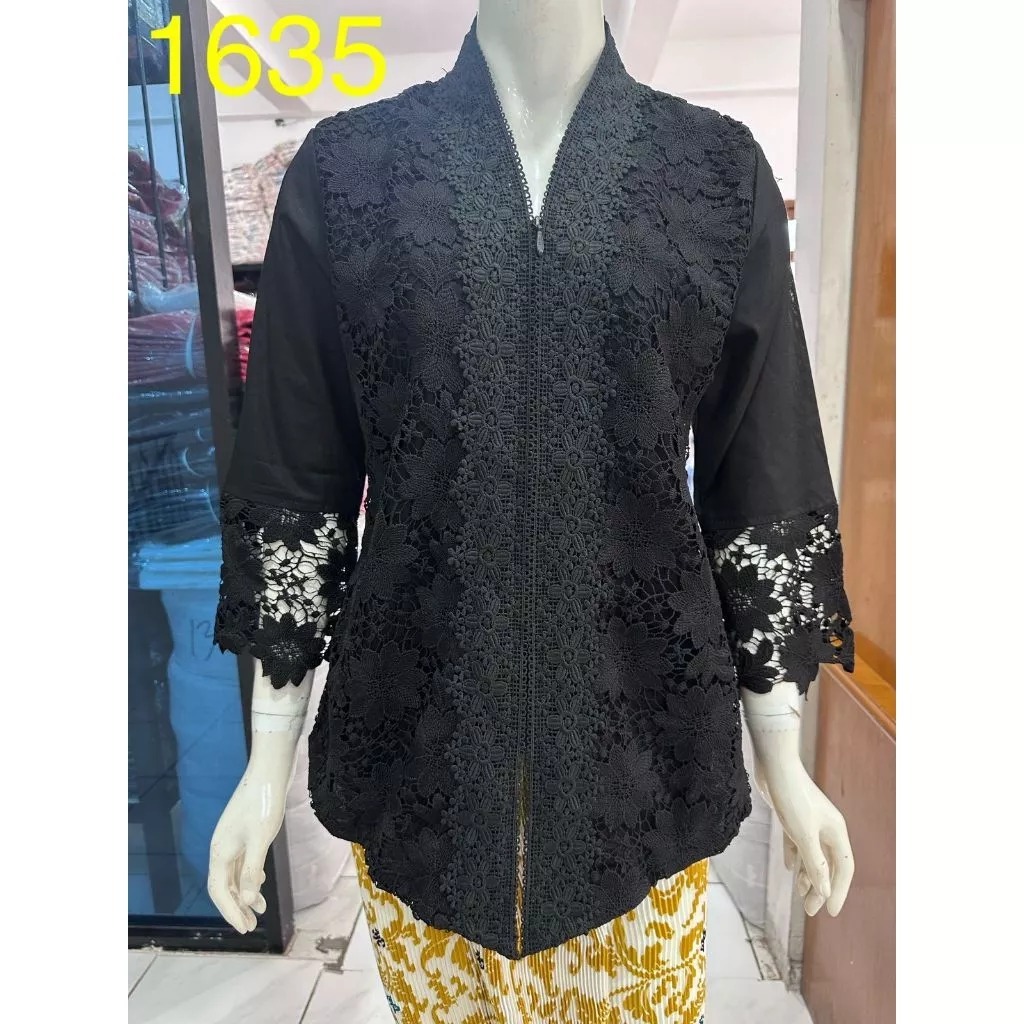 1087 kebaya alexuez full brukat depan hitam premium / kebaya encim brukat full depan belakang polos