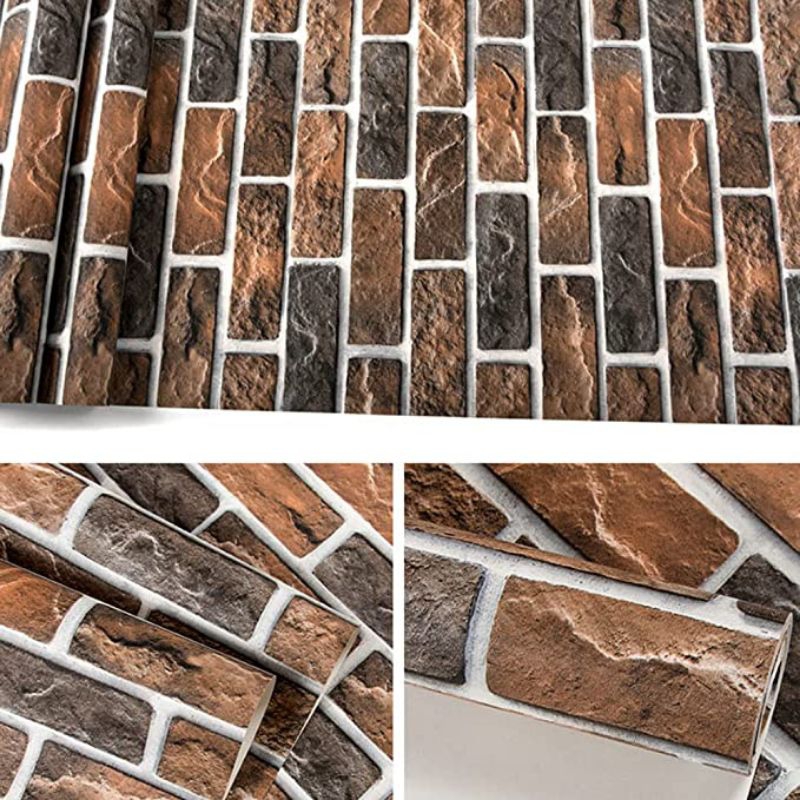 Wallpaper Sticker Dinding Motif Bata  Bakar Coklat 3D