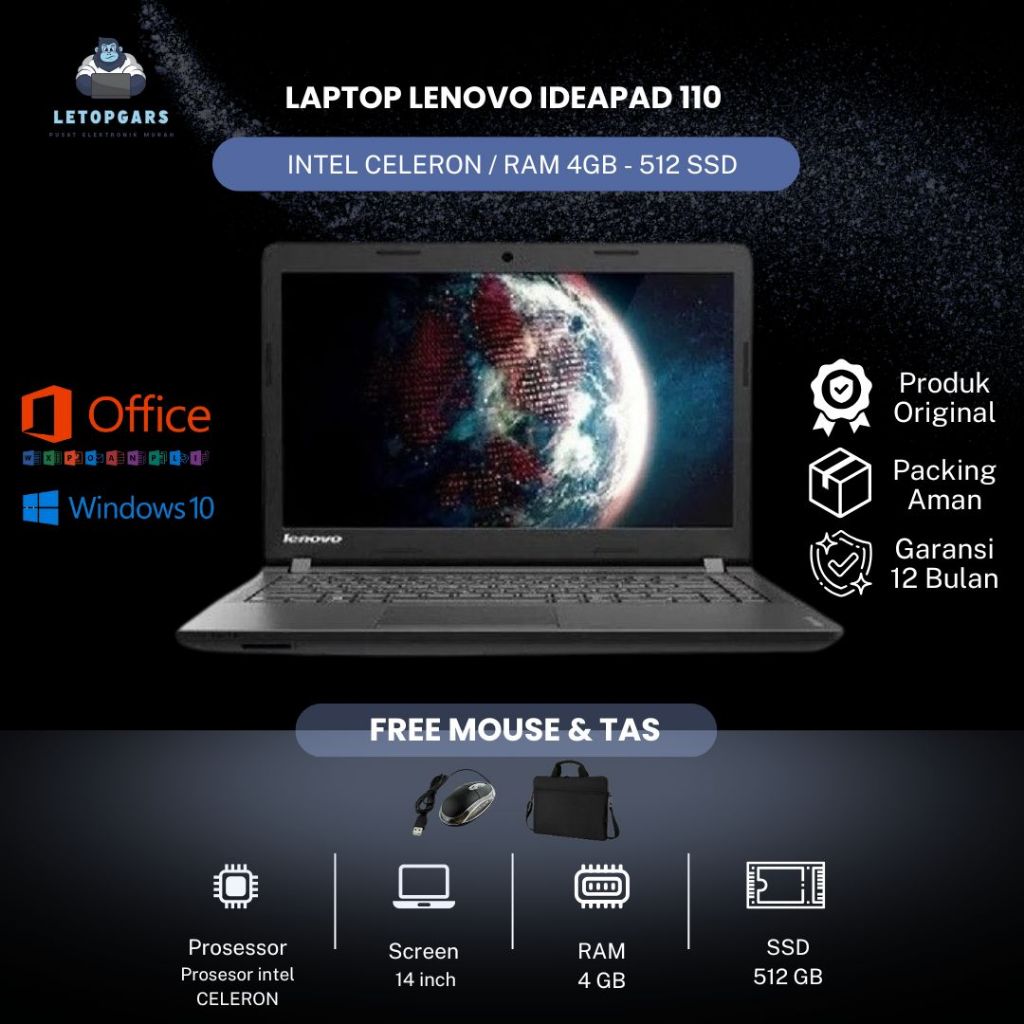 LENOVO IDEAPAD 110 CELERON / RAM 4GB - 512 SSD