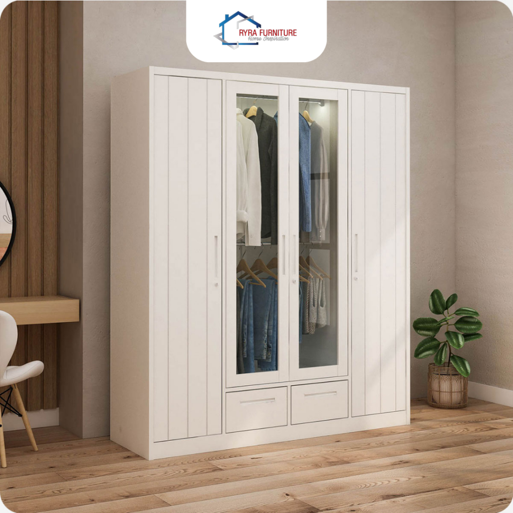 PIRA - SAXON 4P FGD MWD LEMARI PAKAIAN BESI 4 PINTU DENGAN LACI DAN LED/LEMARI BESI MINIMALIS