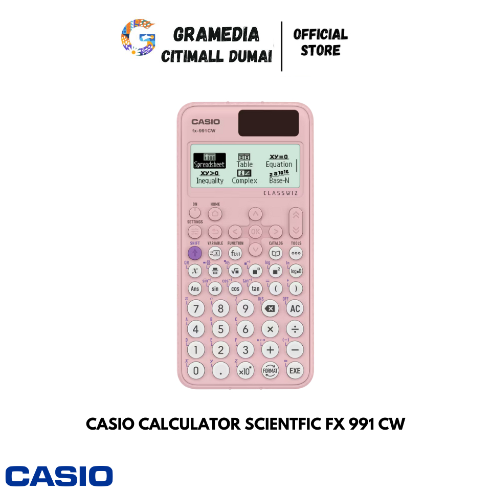 

CASIO CALCULATOR SCIENTFIC FX 991 CW Pink - Kalkulator Scientfic Kuliah Sekolah (540+ Fungsi/Rumus) (Original) Gramedia Citimall Dumai