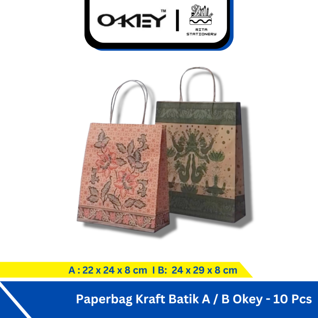 

Paperbag Kraft Batik OKEY by Kiky Pack isi per 10 Pcs totebag kertas Besar Sedang Kecil - Pack