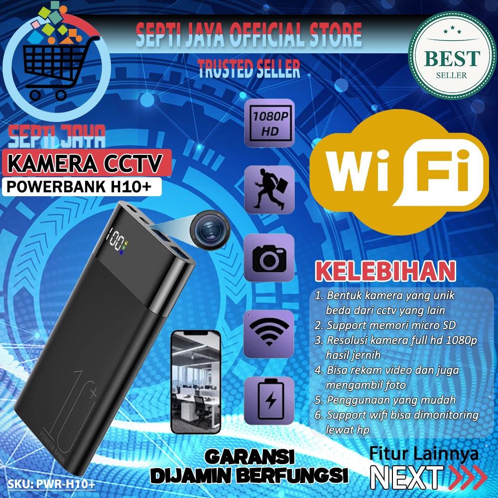 Spy Cam Powerbank H10+ Kamera Wifi Wireless APP Monitoring Full HD 1080P Original 10000MAH IP Hidden