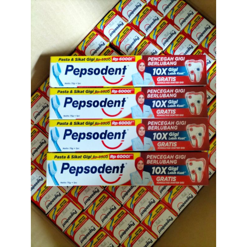 pepsodent 75gr free & pasta gigi lain nya karton (toko dina kediri)