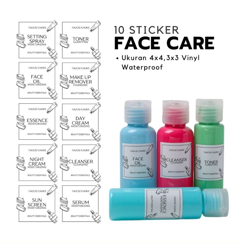 

Stiker Face Care , Vinyl Doff Waterproof, 10 pcs/set, ukuran 4x4 , 3x3 cm