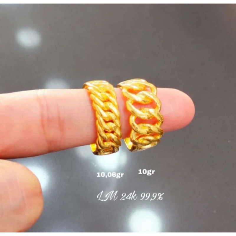 Cincin Stengah Rante 10 gram Emas London 24K kadar 99,99%